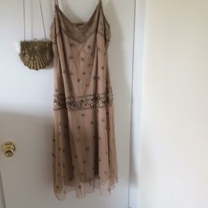 spaghetti strapDress &Purse Tan brow gold Sequence